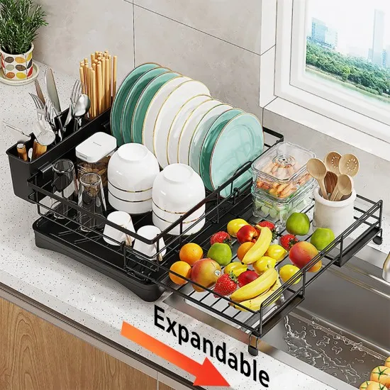 Expandable Dish Bowl Storage Rack Sink Drainer Kitchen Plate Drying ...